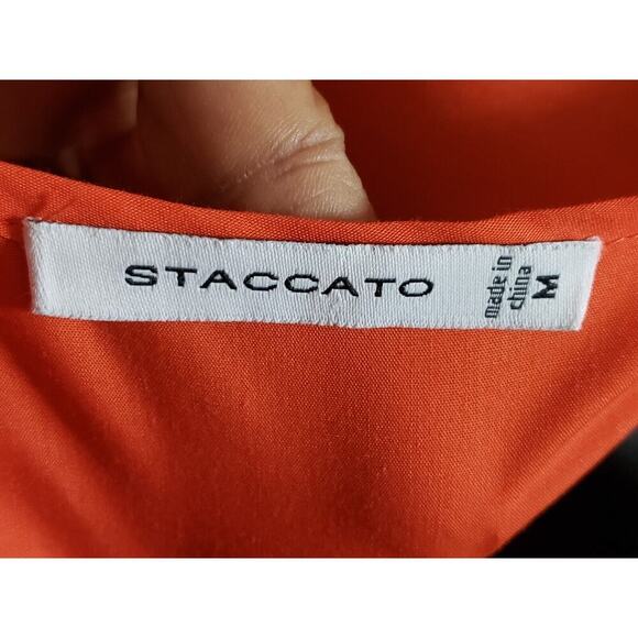 STACCATO Women's Orange Pleated Button Front Short Sleeve Long Maxi Dress Medium - Picture 8 of 16